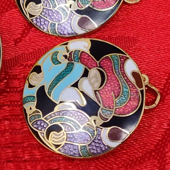 Barbara Lavallee Cartique Group of Enameled Brooch Pin W 2 Earrings Cloisonne - Picture 5 of 9